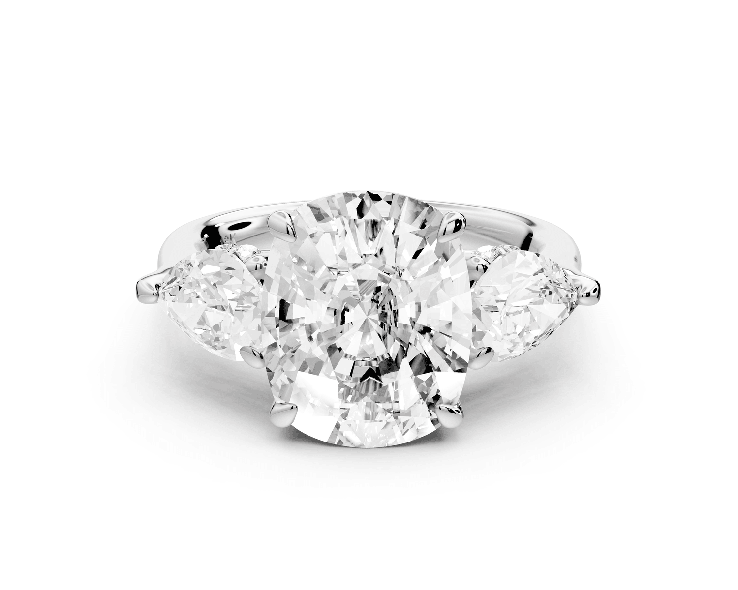 Stella - 5ct 14k white gold Three Stone ecushion with pears Hidden Halo Engagement Ring - Mr. Alex Jewelry
