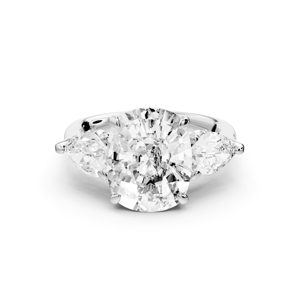 Stella - 5ct 14k white gold Three Stone ecushion with pears Hidden Halo Engagement Ring - Mr. Alex Jewelry