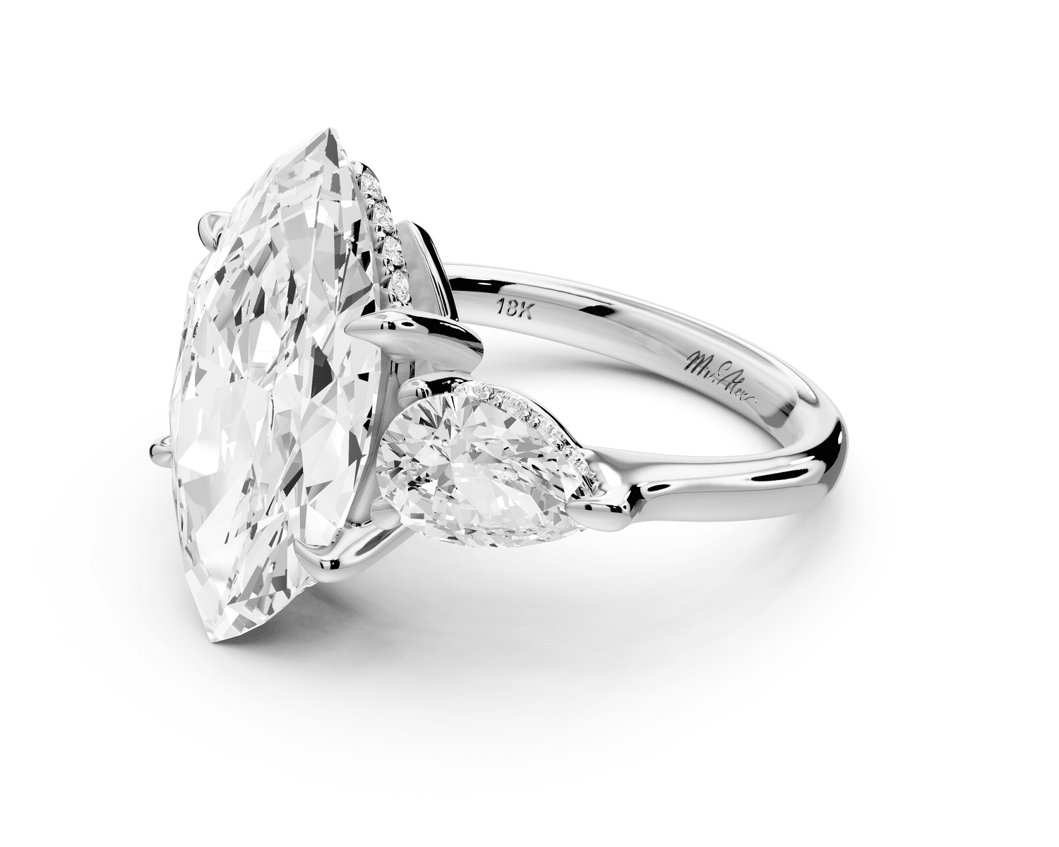 Stella - 5ct 14k white gold Three Stone marquise with pears Hidden Halo Engagement Ring - Mr. Alex Jewelry