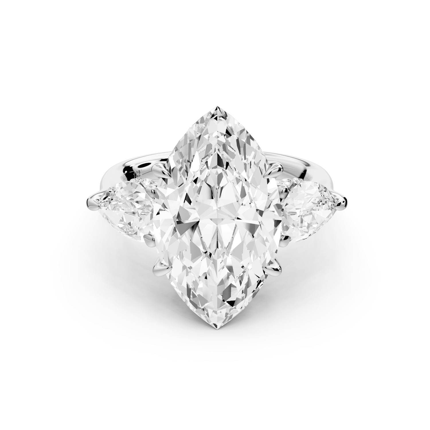 Stella - 5ct 14k white gold Three Stone marquise with pears Hidden Halo Engagement Ring - Mr. Alex Jewelry