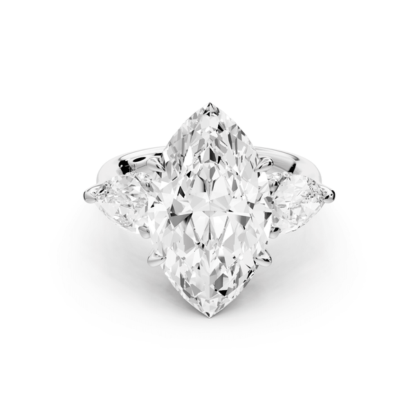 Stella - 5ct 14k white gold Three Stone marquise with pears Hidden Halo Engagement Ring - Mr. Alex Jewelry