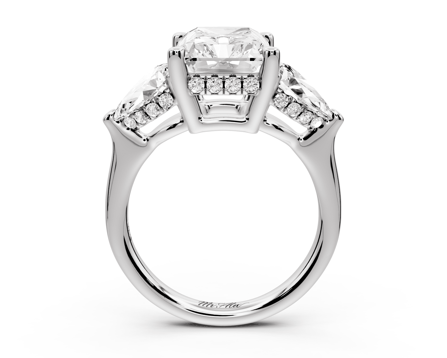 Stella - 5ct 14k white gold Three Stone radiant with pears Hidden Halo Engagement Ring - Mr. Alex Jewelry