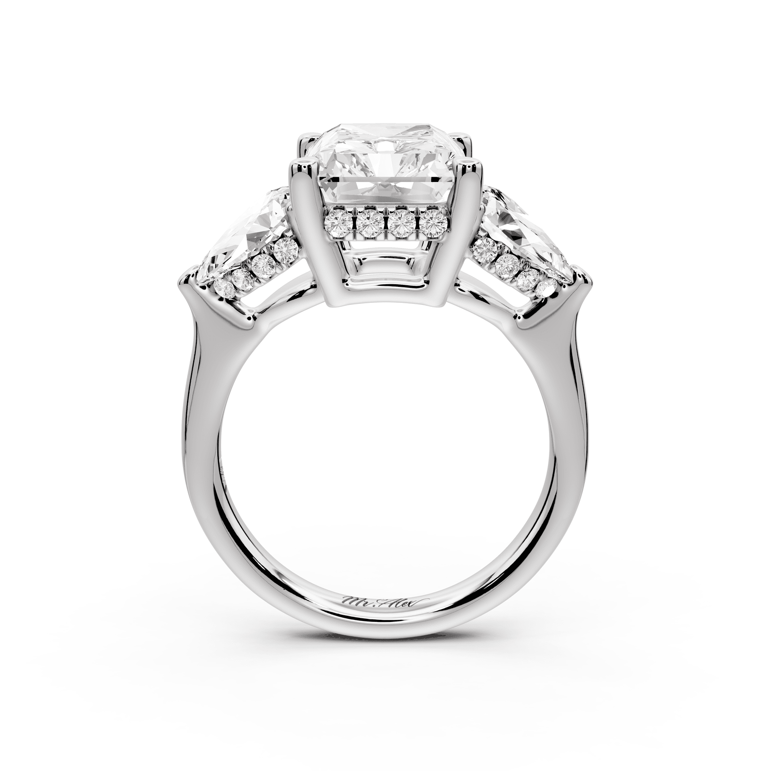 Stella - 5ct 14k white gold Three Stone radiant with pears Hidden Halo Engagement Ring - Mr. Alex Jewelry