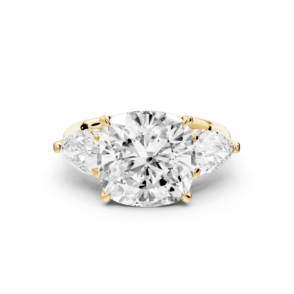 Stella - 5ct 14k yellow gold Three Stone cushion with pears Hidden Halo Engagement Ring - Mr. Alex Jewelry