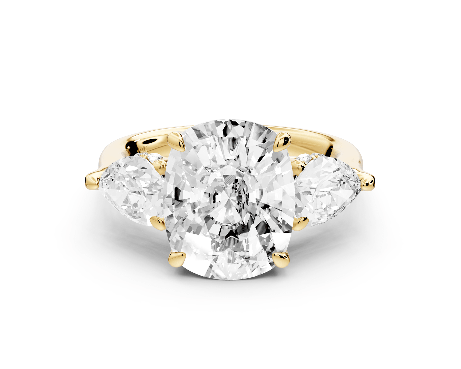 Stella - 5ct 14k yellow gold Three Stone ecushion with pears Hidden Halo Engagement Ring - Mr. Alex Jewelry