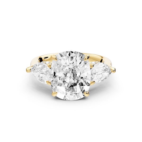 Stella - 5ct 14k yellow gold Three Stone ecushion with pears Hidden Halo Engagement Ring - Mr. Alex Jewelry