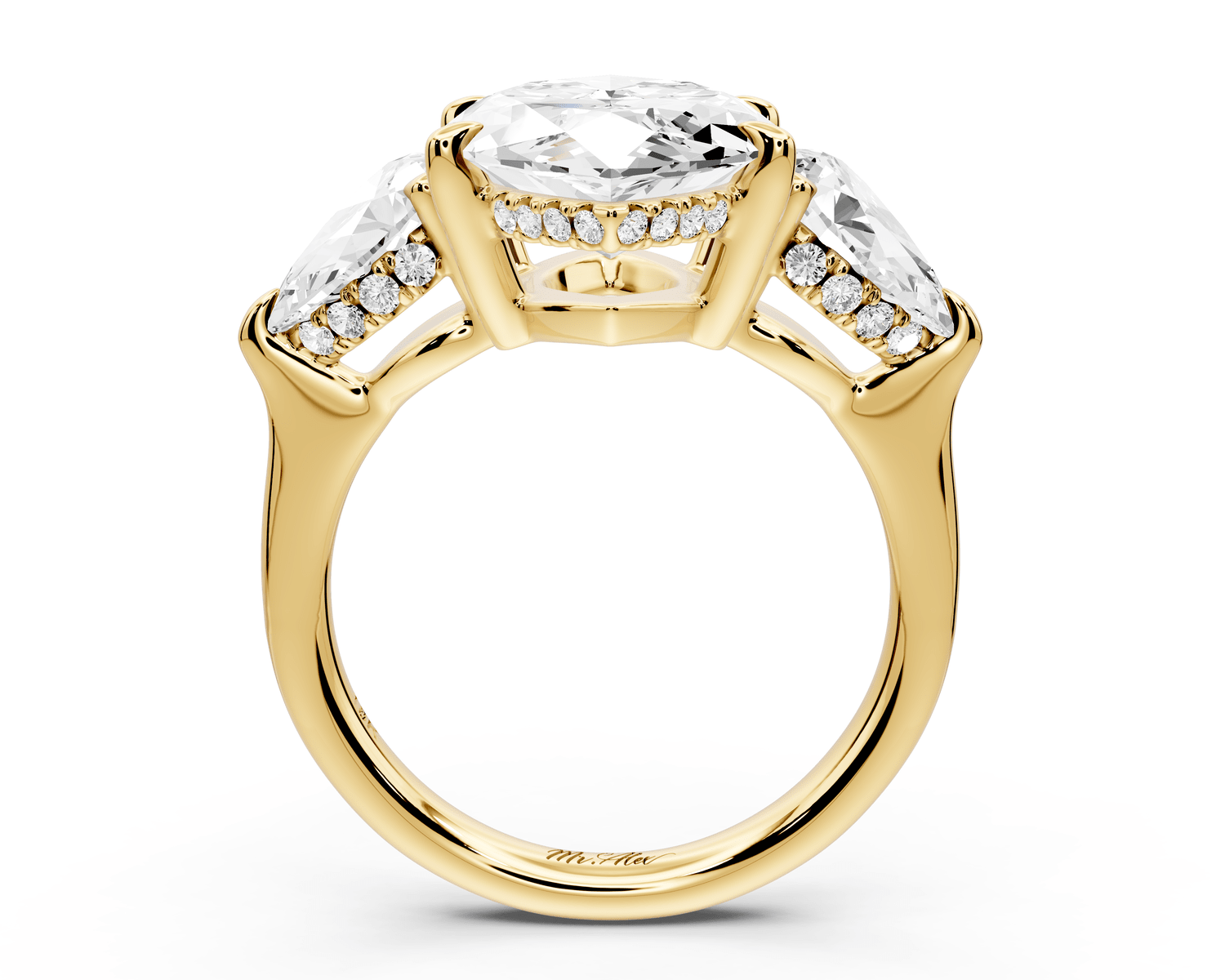 Stella - 5ct 14k yellow gold Three Stone marquise with pears Hidden Halo Engagement Ring - Mr. Alex Jewelry