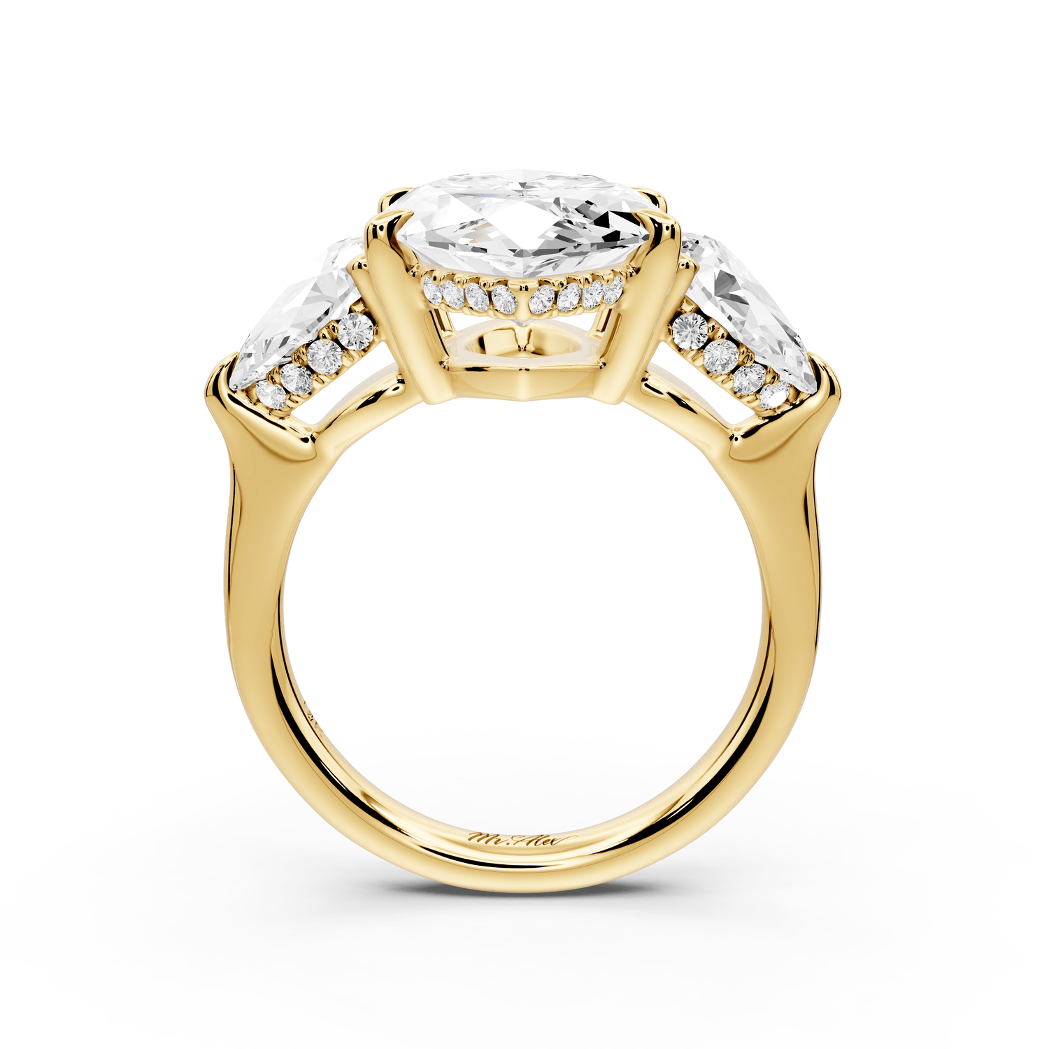 Stella - 5ct 14k yellow gold Three Stone marquise with pears Hidden Halo Engagement Ring - Mr. Alex Jewelry