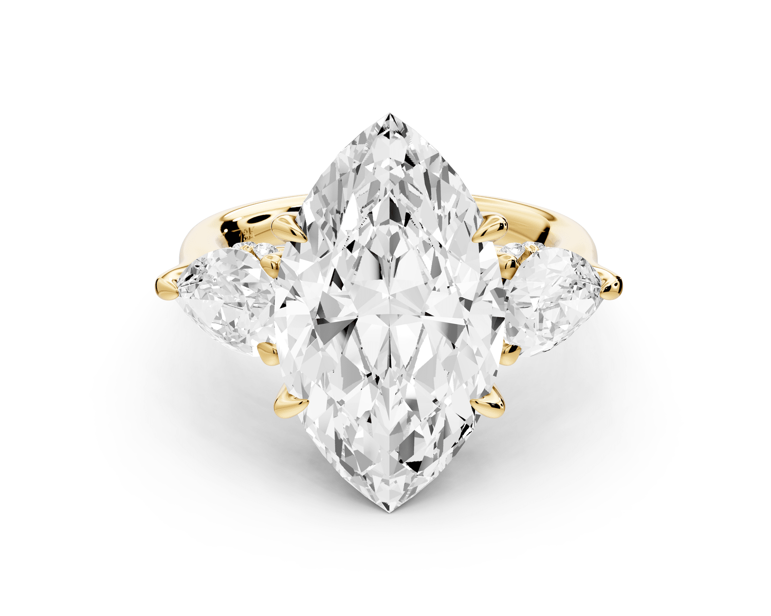 Stella - 5ct 14k yellow gold Three Stone marquise with pears Hidden Halo Engagement Ring - Mr. Alex Jewelry