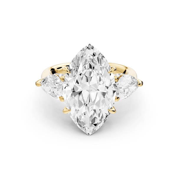 Stella - 5ct 14k yellow gold Three Stone marquise with pears Hidden Halo Engagement Ring - Mr. Alex Jewelry