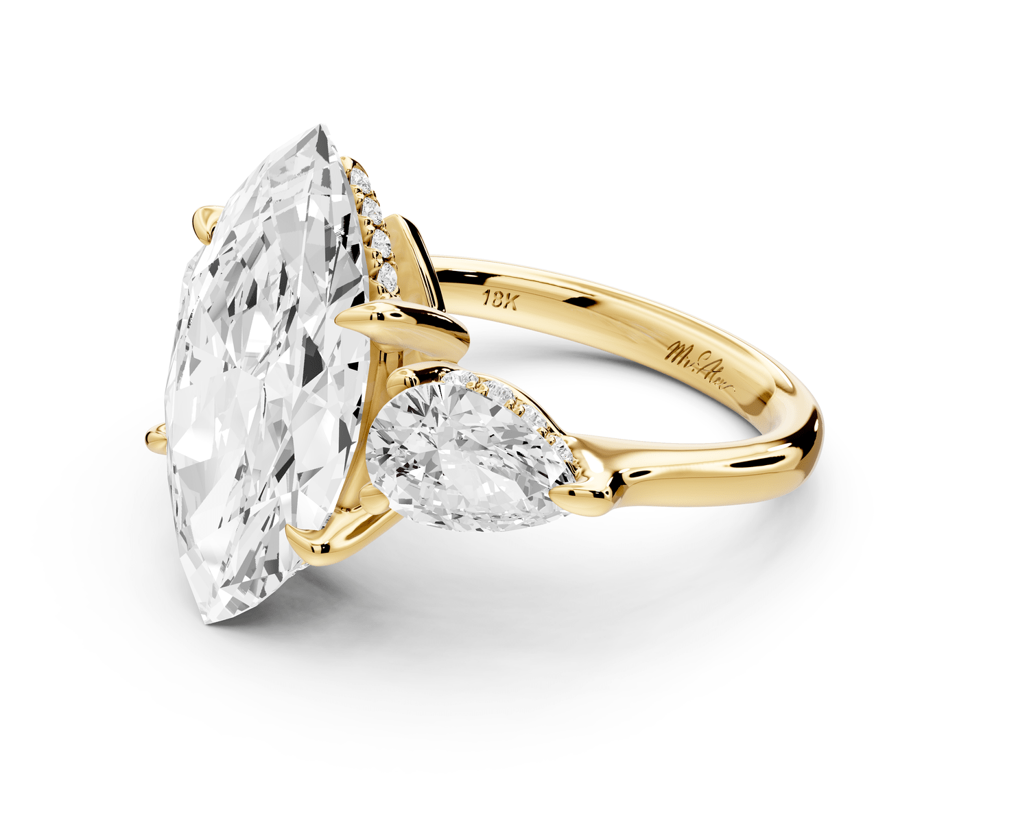 Stella - 5ct 14k yellow gold Three Stone marquise with pears Hidden Halo Engagement Ring - Mr. Alex Jewelry