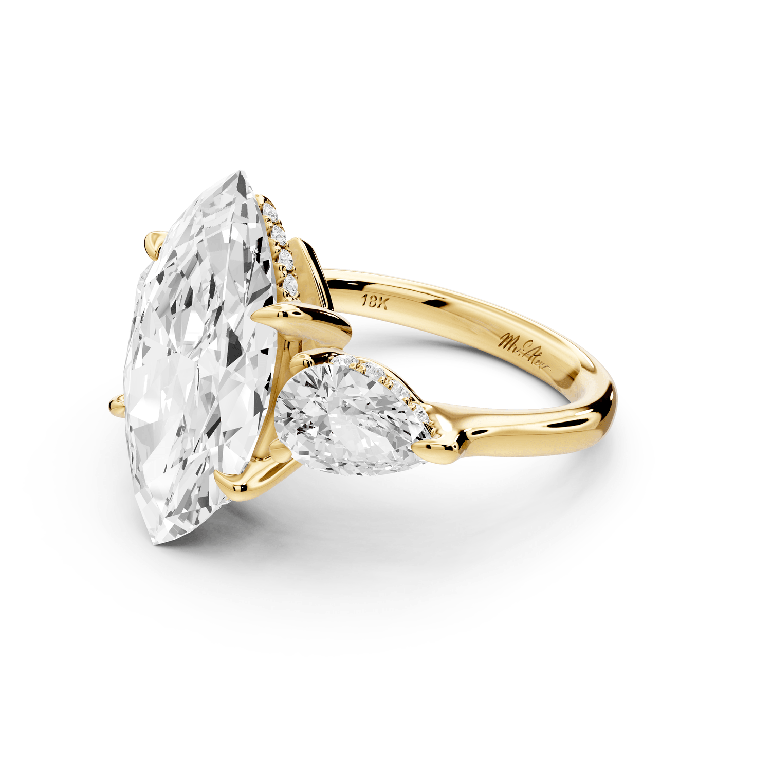 Stella - 5ct 14k yellow gold Three Stone marquise with pears Hidden Halo Engagement Ring - Mr. Alex Jewelry