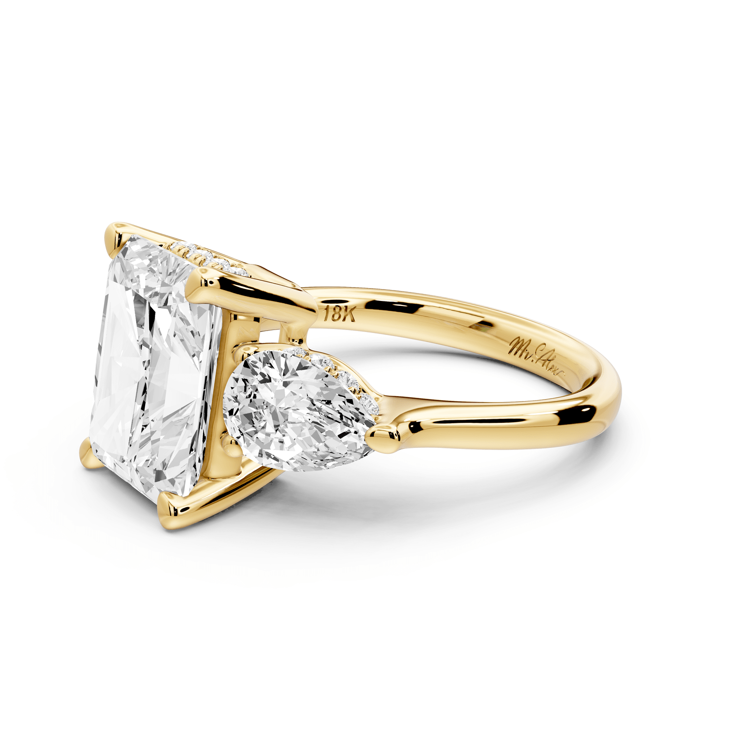 Stella - 5ct 14k yellow gold Three Stone radiant with pears Hidden Halo Engagement Ring - Mr. Alex Jewelry