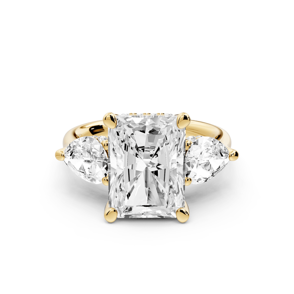 Stella - 5ct 14k yellow gold Three Stone radiant with pears Hidden Halo Engagement Ring - Mr. Alex Jewelry