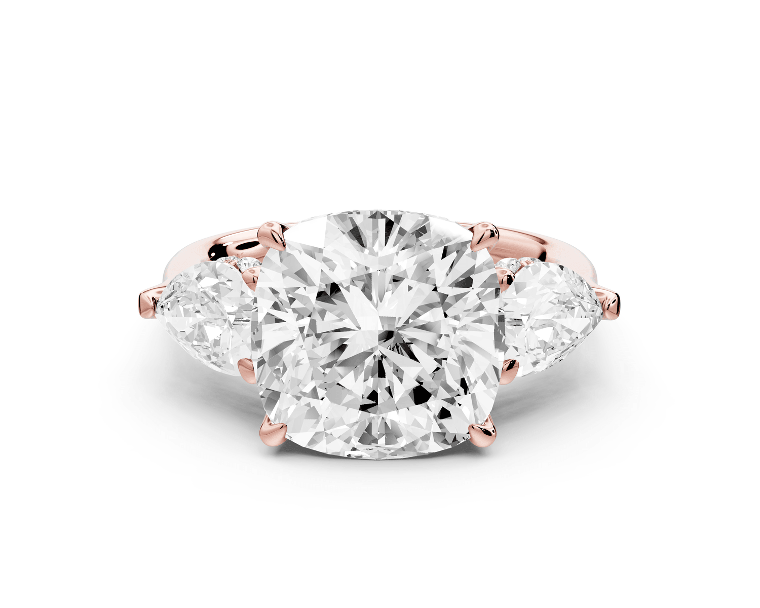Stella - 5ct 18k rose gold Three Stone cushion with pears Hidden Halo Engagement Ring - Mr. Alex Jewelry