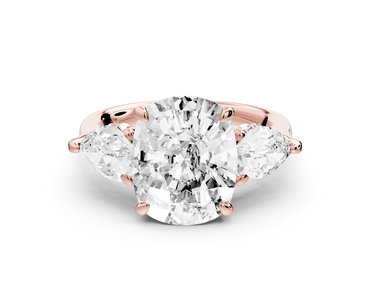 Stella - 5ct 18k rose gold Three Stone ecushion with pears Hidden Halo Engagement Ring - Mr. Alex Jewelry