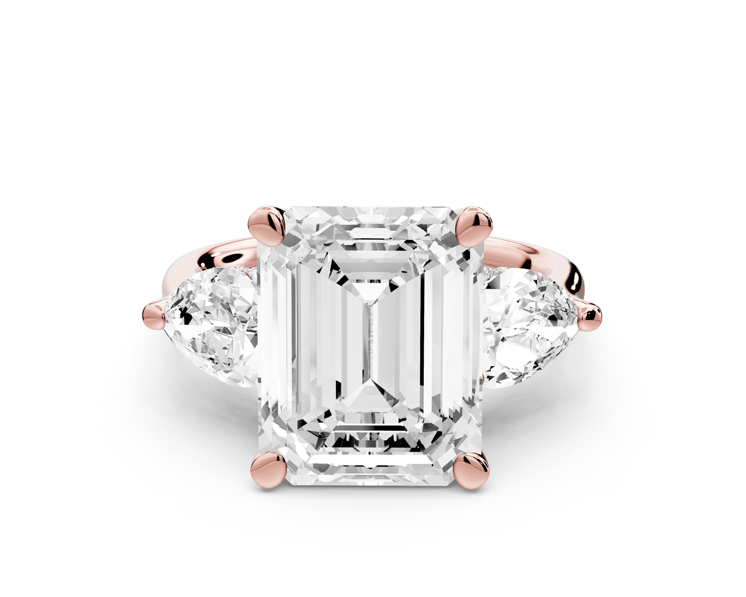 Stella - 5ct 18k rose gold Three Stone emerald with pears Hidden Halo Engagement Ring - Mr. Alex Jewelry