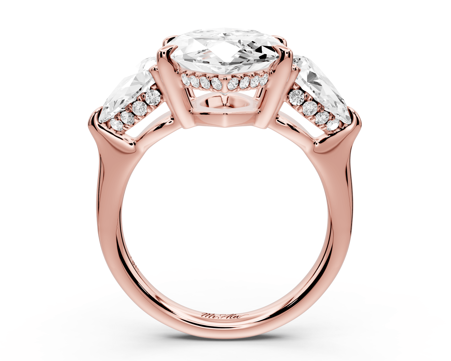 Stella - 5ct 18k rose gold Three Stone marquise with pears Hidden Halo Engagement Ring - Mr. Alex Jewelry