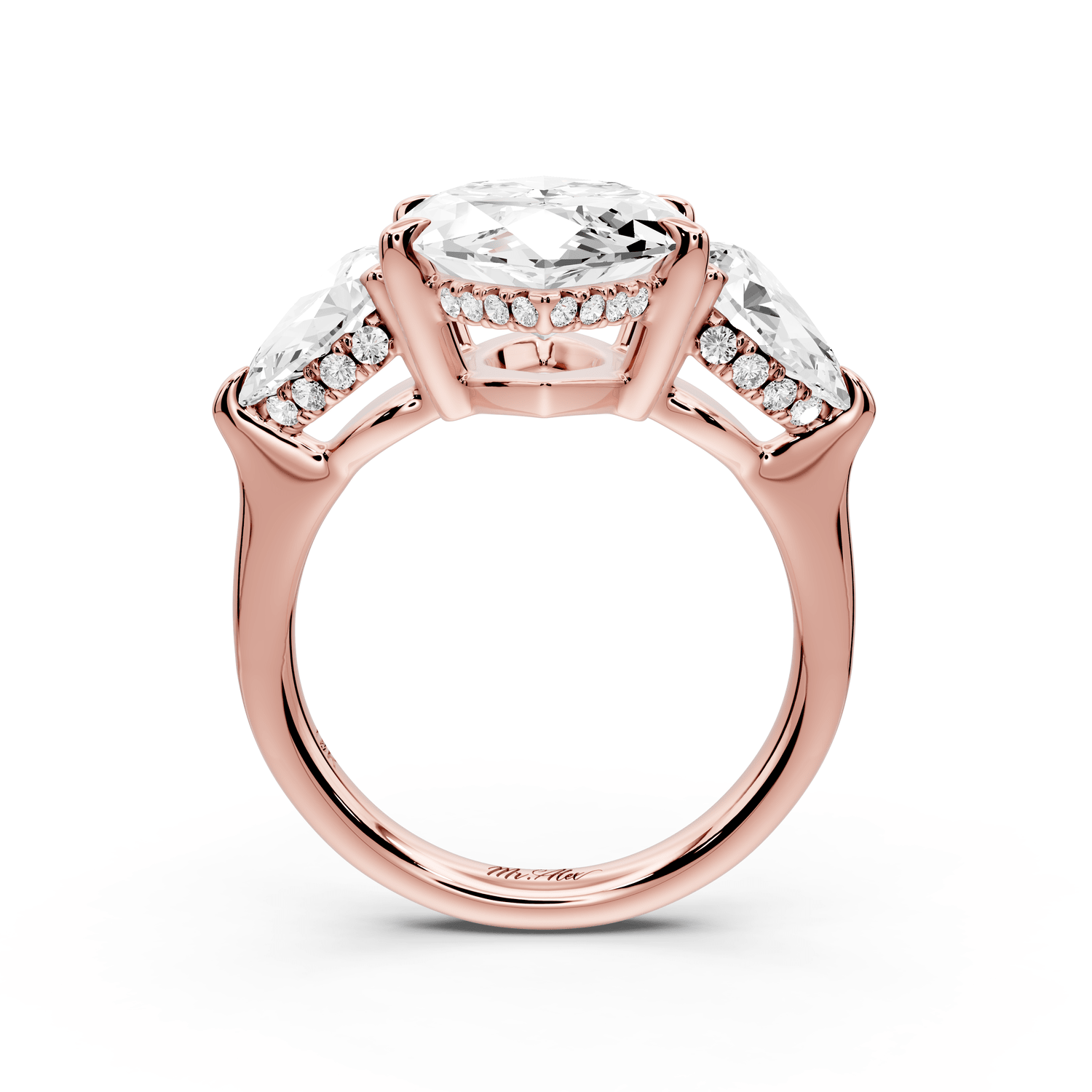 Stella - 5ct 18k rose gold Three Stone marquise with pears Hidden Halo Engagement Ring - Mr. Alex Jewelry