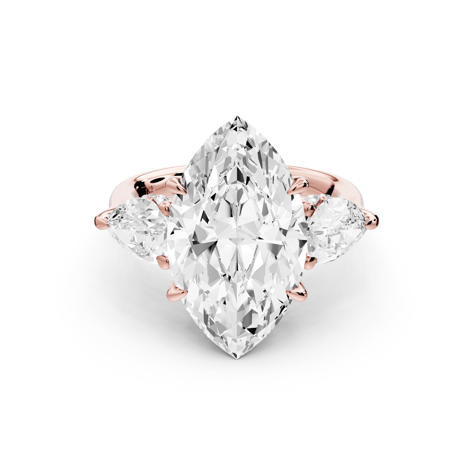 Stella - 5ct 18k rose gold Three Stone marquise with pears Hidden Halo Engagement Ring - Mr. Alex Jewelry