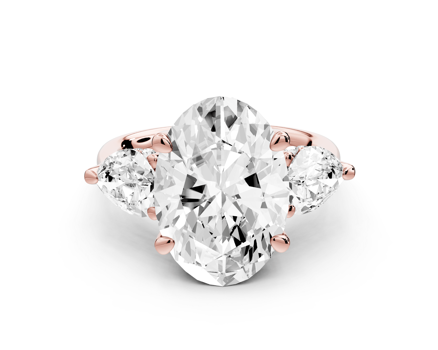 Stella - 5ct 18k rose gold Three Stone oval with pears Hidden Halo Engagement Ring - Mr. Alex Jewelry