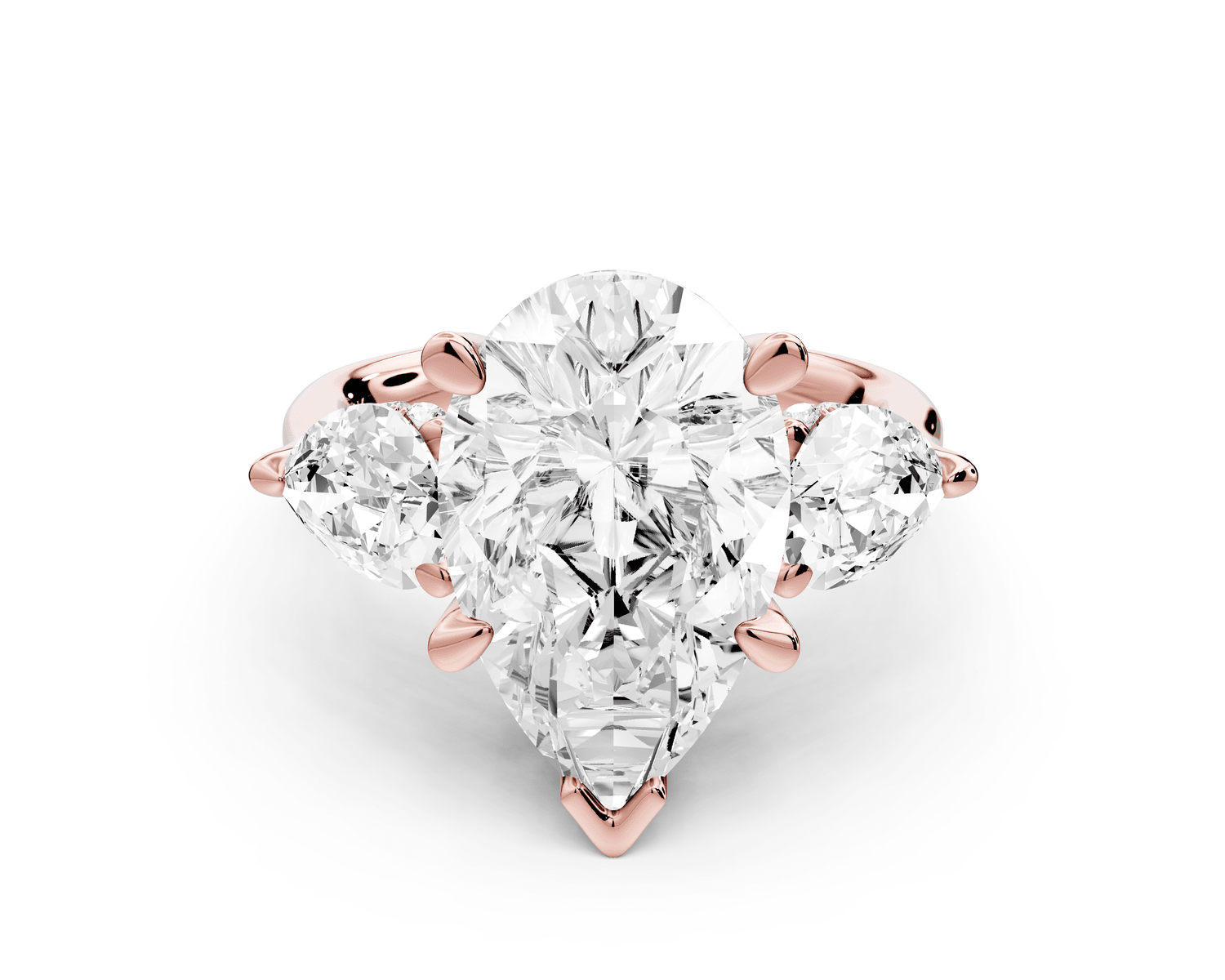 Stella - 5ct 18k rose gold Three Stone pear with pears Hidden Halo Engagement Ring - Mr. Alex Jewelry