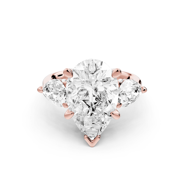 Stella - 5ct 18k rose gold Three Stone pear with pears Hidden Halo Engagement Ring - Mr. Alex Jewelry