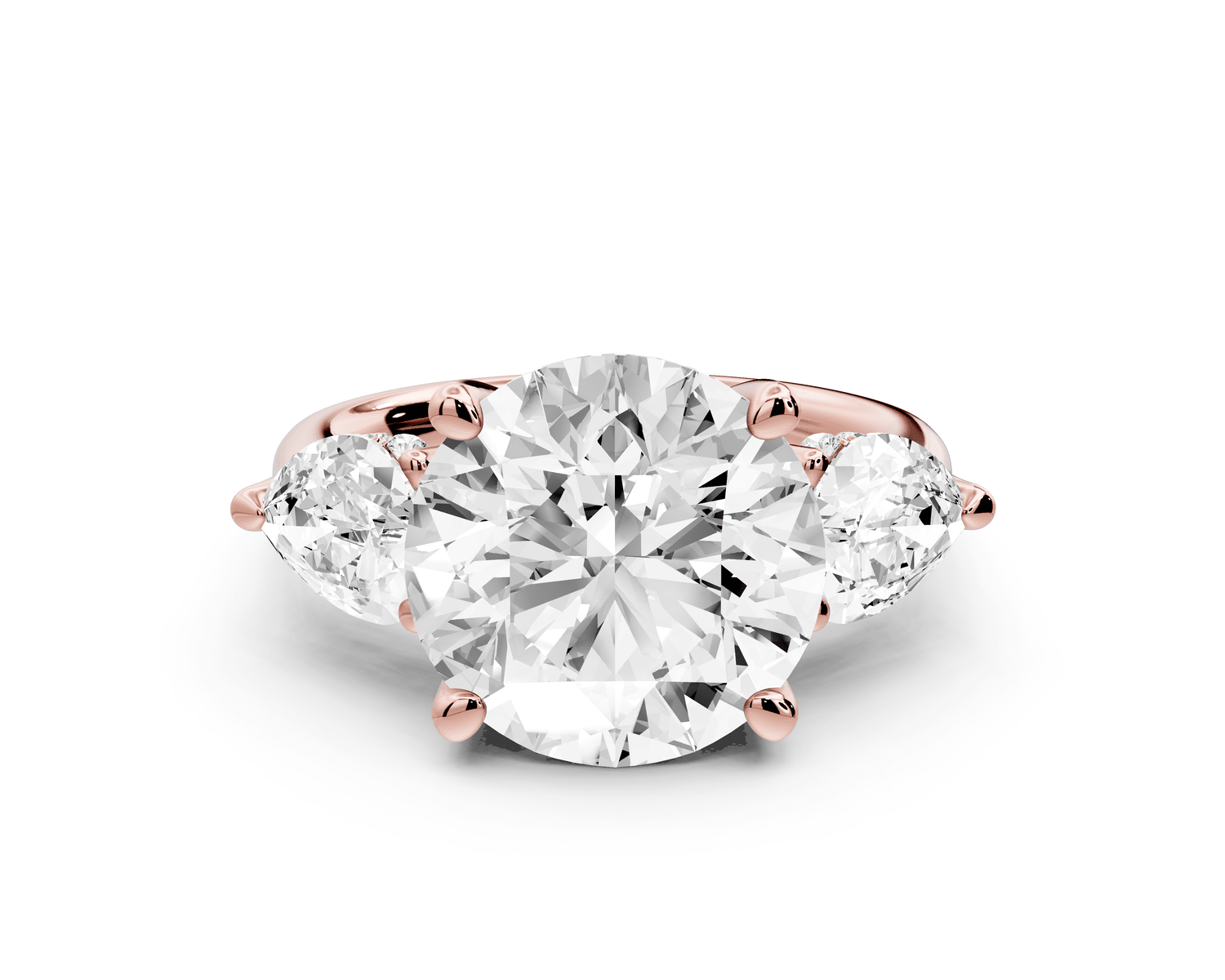 Stella - 5ct 18k rose gold Three Stone round with pears Hidden Halo Engagement Ring - Mr. Alex Jewelry