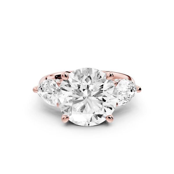 Stella - 5ct 18k rose gold Three Stone round with pears Hidden Halo Engagement Ring - Mr. Alex Jewelry