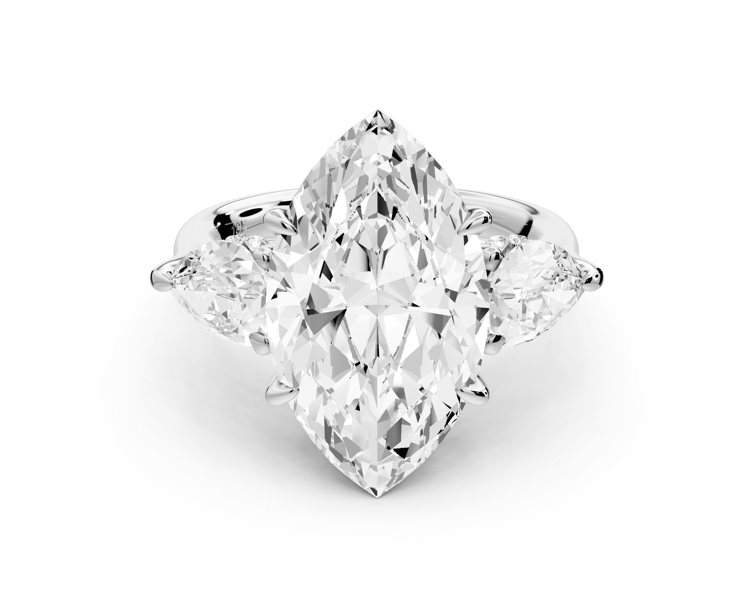 Stella - 5ct 18k white gold Three Stone marquise with pears Hidden Halo Engagement Ring - Mr. Alex Jewelry