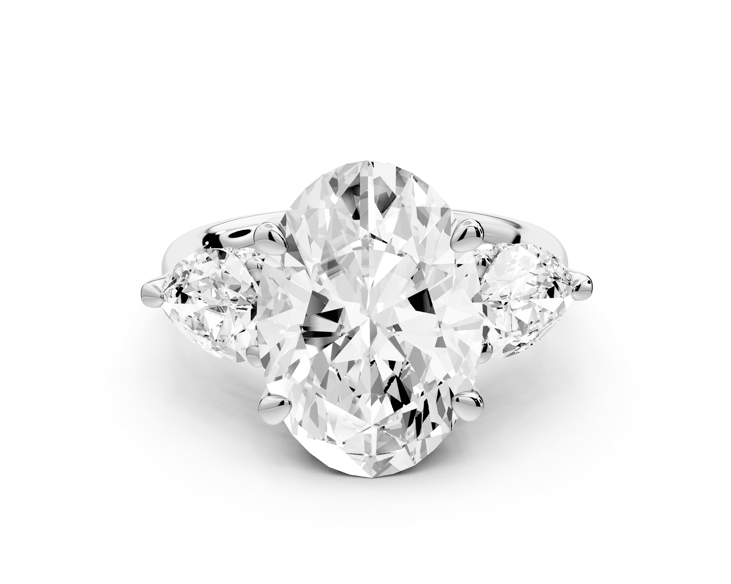 Stella - 5ct 18k white gold Three Stone oval with pears Hidden Halo Engagement Ring - Mr. Alex Jewelry