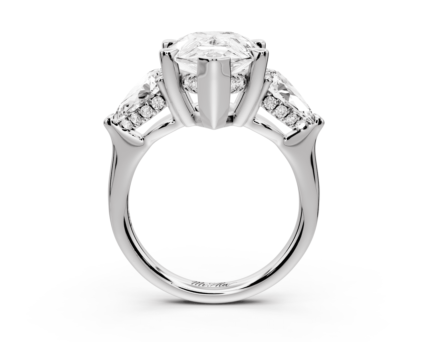 Stella - 5ct 18k white gold Three Stone pear with pears Hidden Halo Engagement Ring - Mr. Alex Jewelry