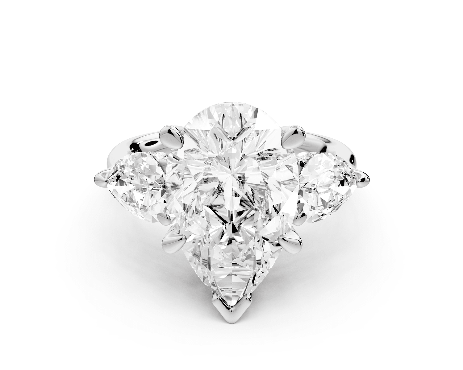 Stella - 5ct 18k white gold Three Stone pear with pears Hidden Halo Engagement Ring - Mr. Alex Jewelry