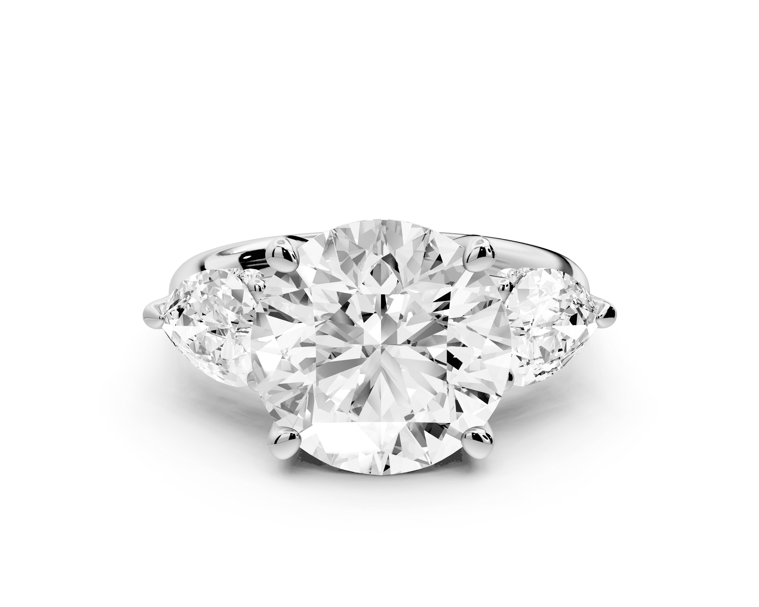 Stella - 5ct 18k white gold Three Stone round with pears Hidden Halo Engagement Ring - Mr. Alex Jewelry