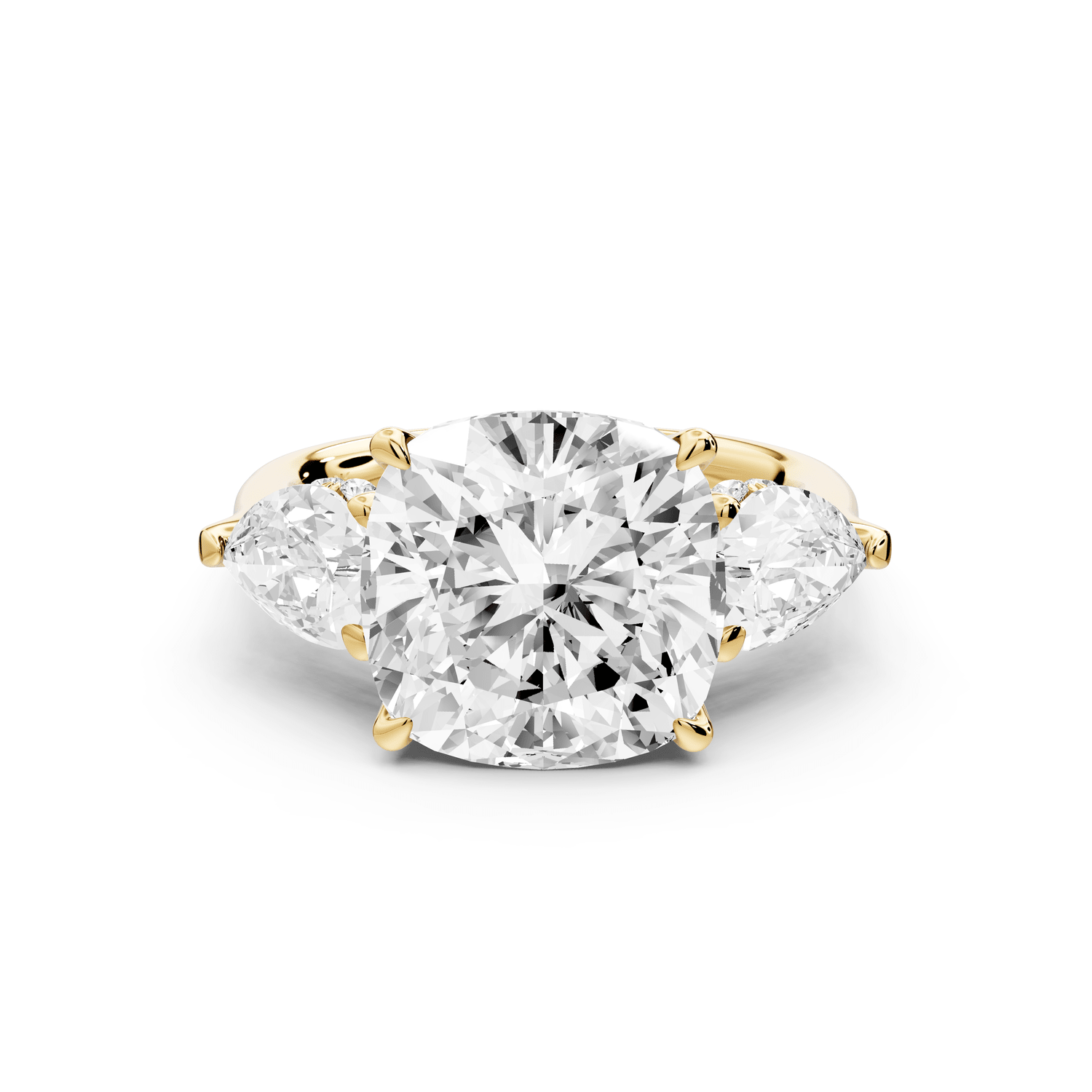 Stella - 5ct 18k yellow gold Three Stone cushion with pears Hidden Halo Engagement Ring - Mr. Alex Jewelry