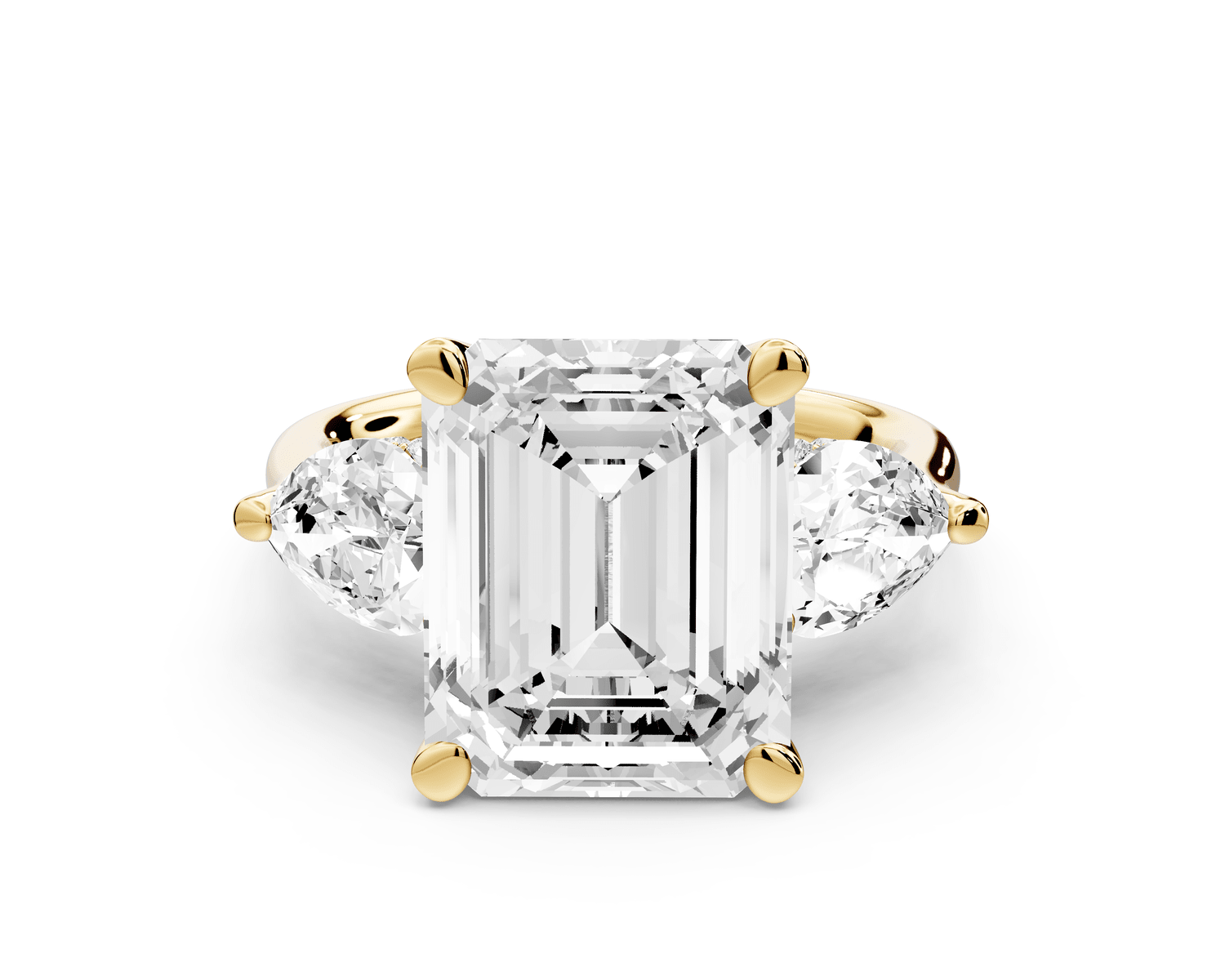 Stella - 5ct 18k yellow gold Three Stone emerald with pears Hidden Halo Engagement Ring - Mr. Alex Jewelry