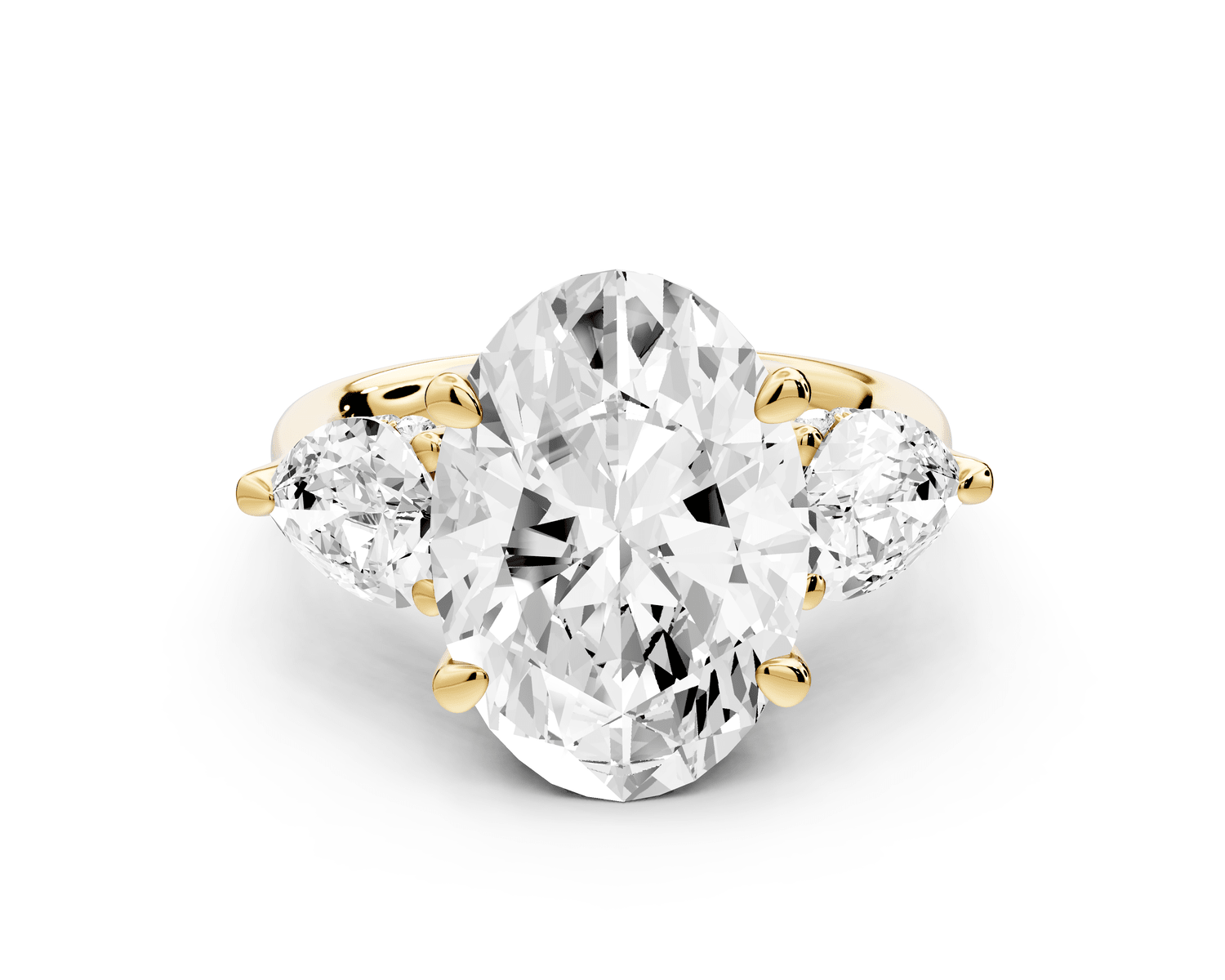 Stella - 5ct 18k yellow gold Three Stone oval with pears Hidden Halo Engagement Ring - Mr. Alex Jewelry