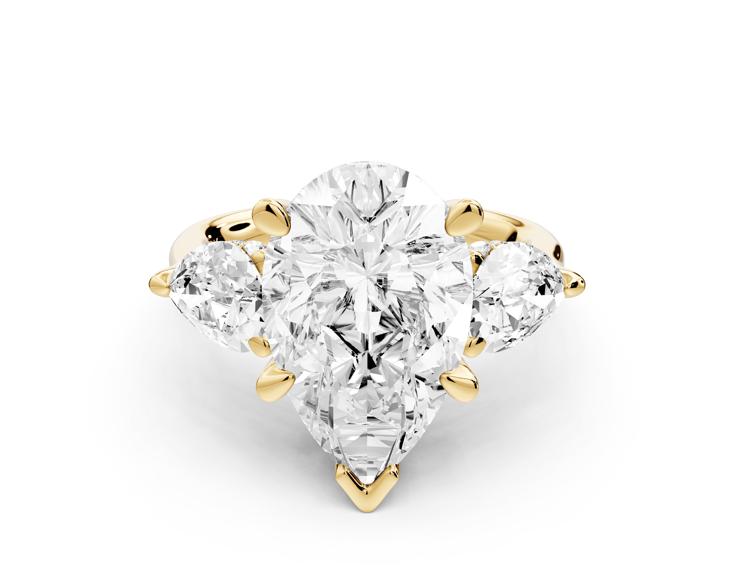Stella - 5ct 18k yellow gold Three Stone pear with pears Hidden Halo Engagement Ring - Mr. Alex Jewelry