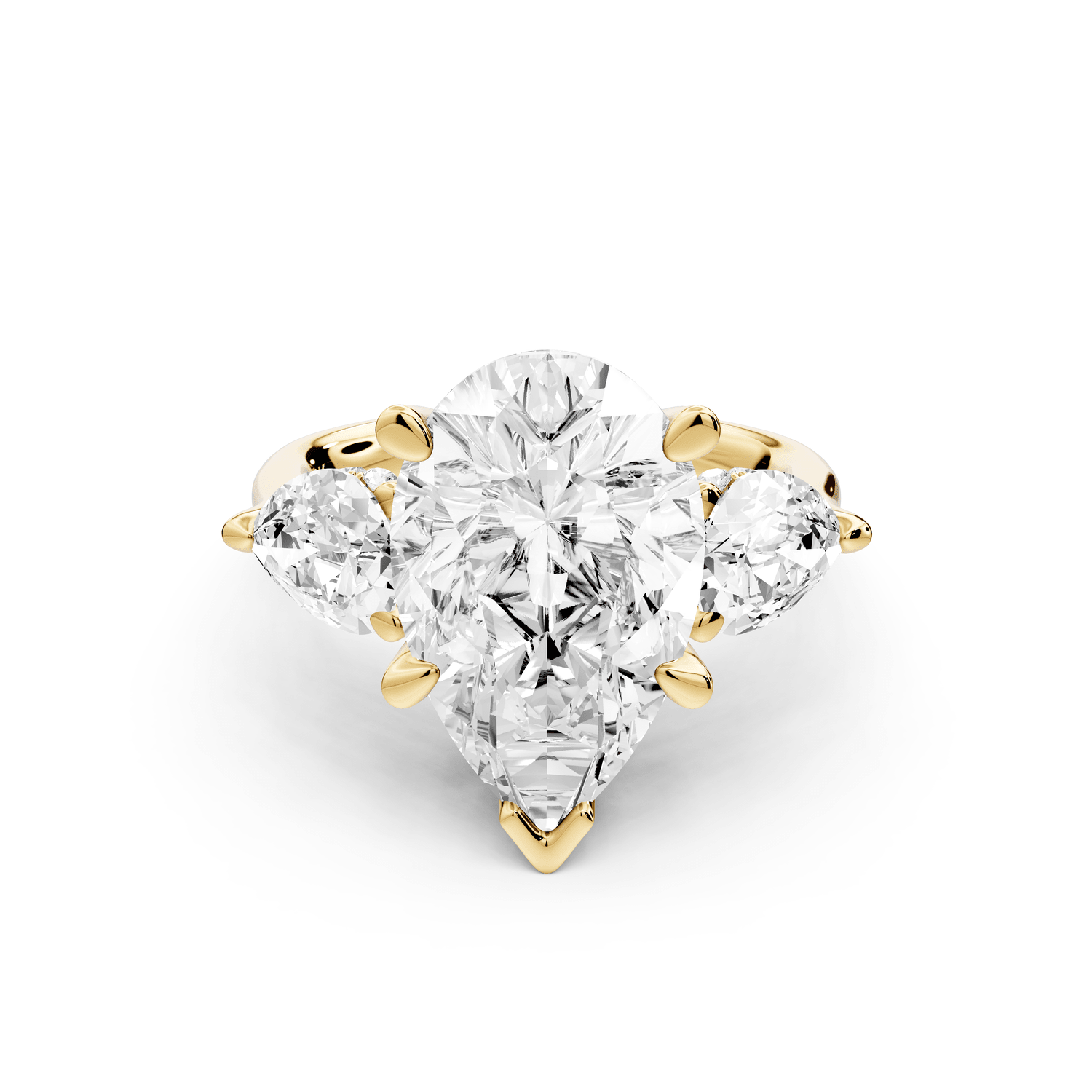 Stella - 5ct 18k yellow gold Three Stone pear with pears Hidden Halo Engagement Ring - Mr. Alex Jewelry