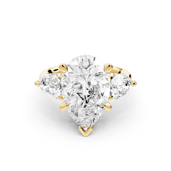 Stella - 5ct 18k yellow gold Three Stone pear with pears Hidden Halo Engagement Ring - Mr. Alex Jewelry