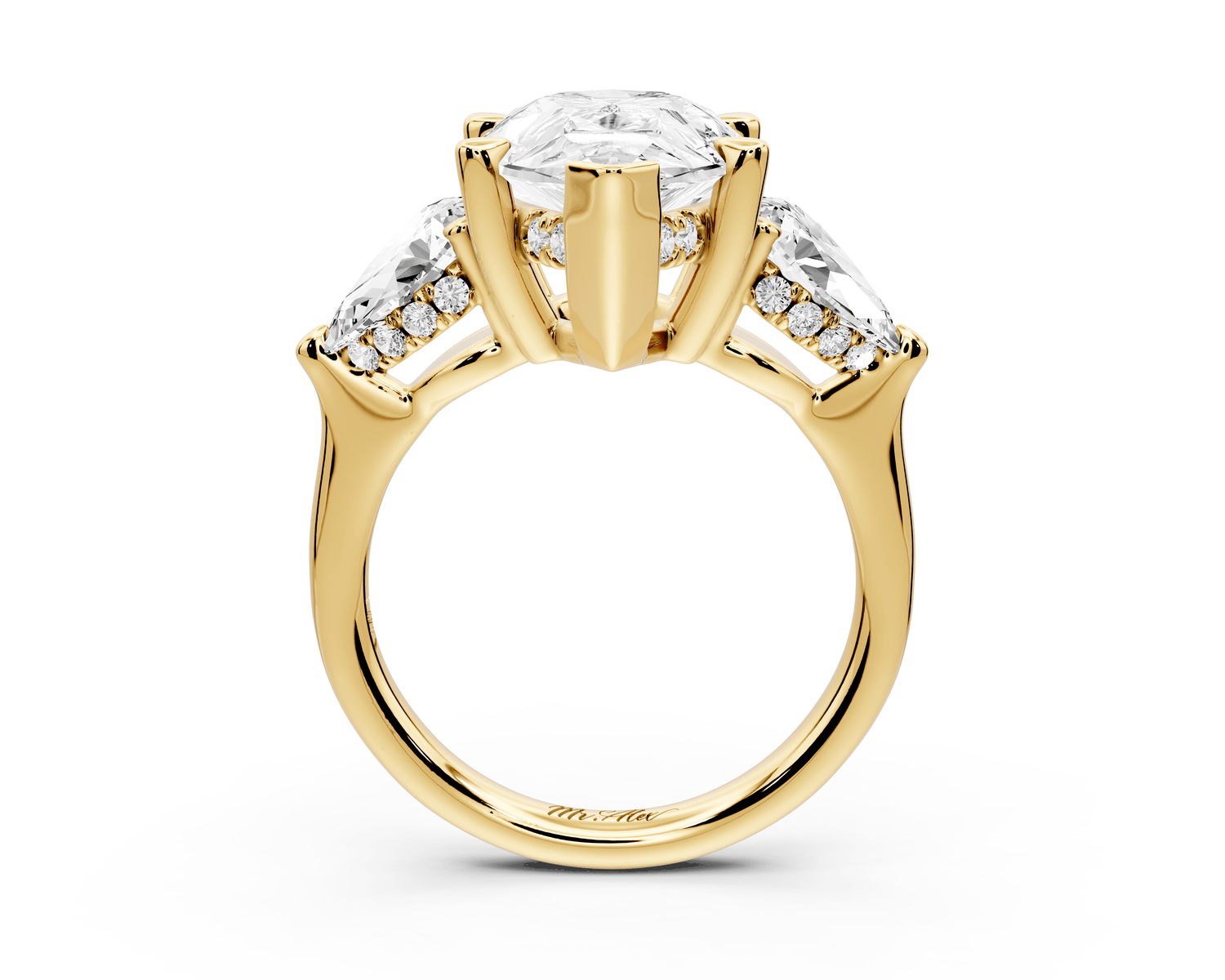 Stella - 5ct 18k yellow gold Three Stone pear with pears Hidden Halo Engagement Ring - Mr. Alex Jewelry