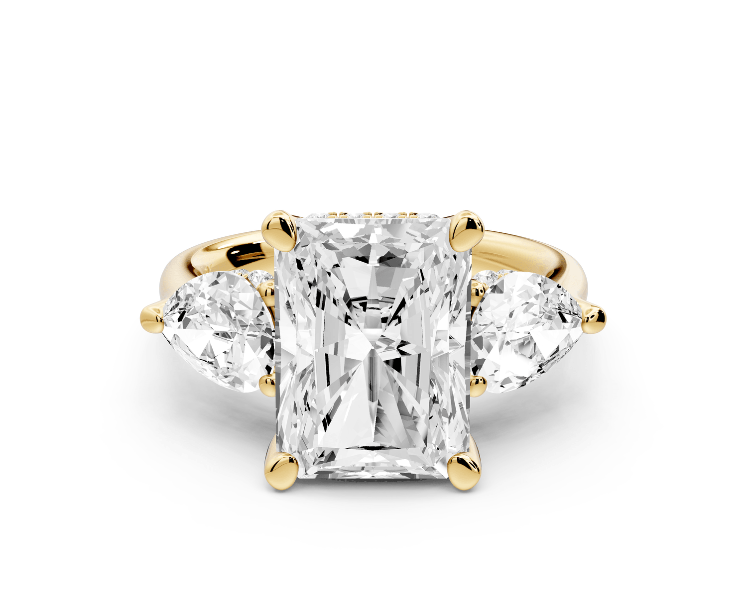 Stella - 5ct 18k yellow gold Three Stone radiant with pears Hidden Halo Engagement Ring - Mr. Alex Jewelry