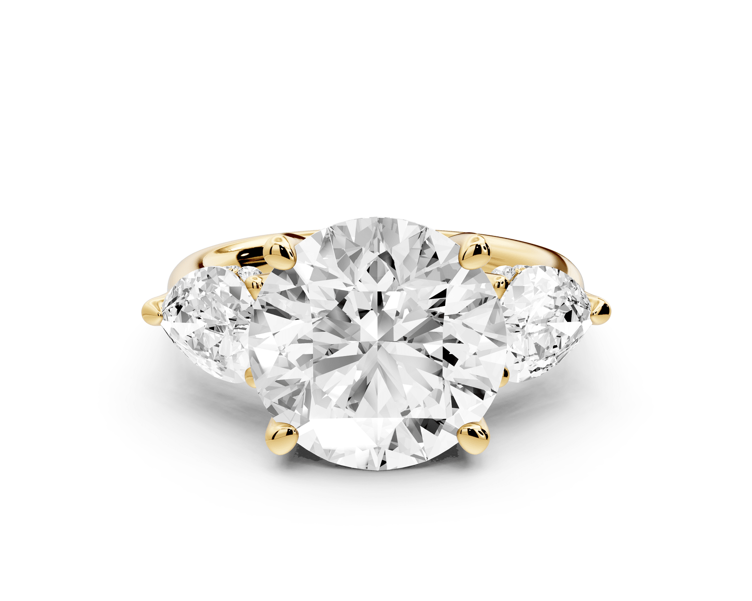 Stella - 5ct 18k yellow gold Three Stone round with pears Hidden Halo Engagement Ring - Mr. Alex Jewelry