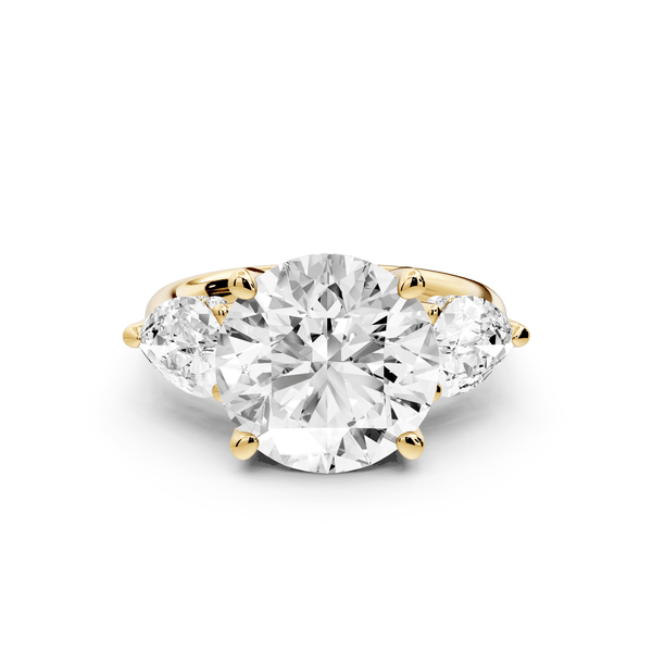 Stella - 5ct 18k yellow gold Three Stone round with pears Hidden Halo Engagement Ring - Mr. Alex Jewelry