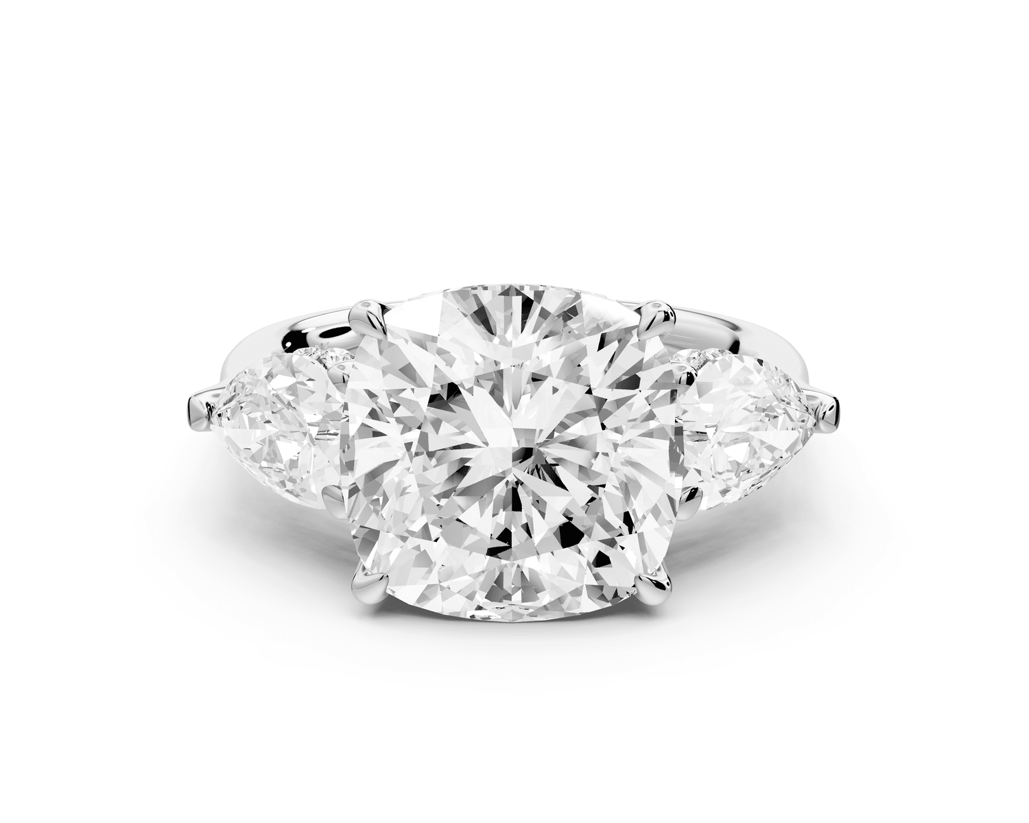 Stella - 5ct platinum Three Stone cushion with pears Hidden Halo Engagement Ring - Mr. Alex Jewelry