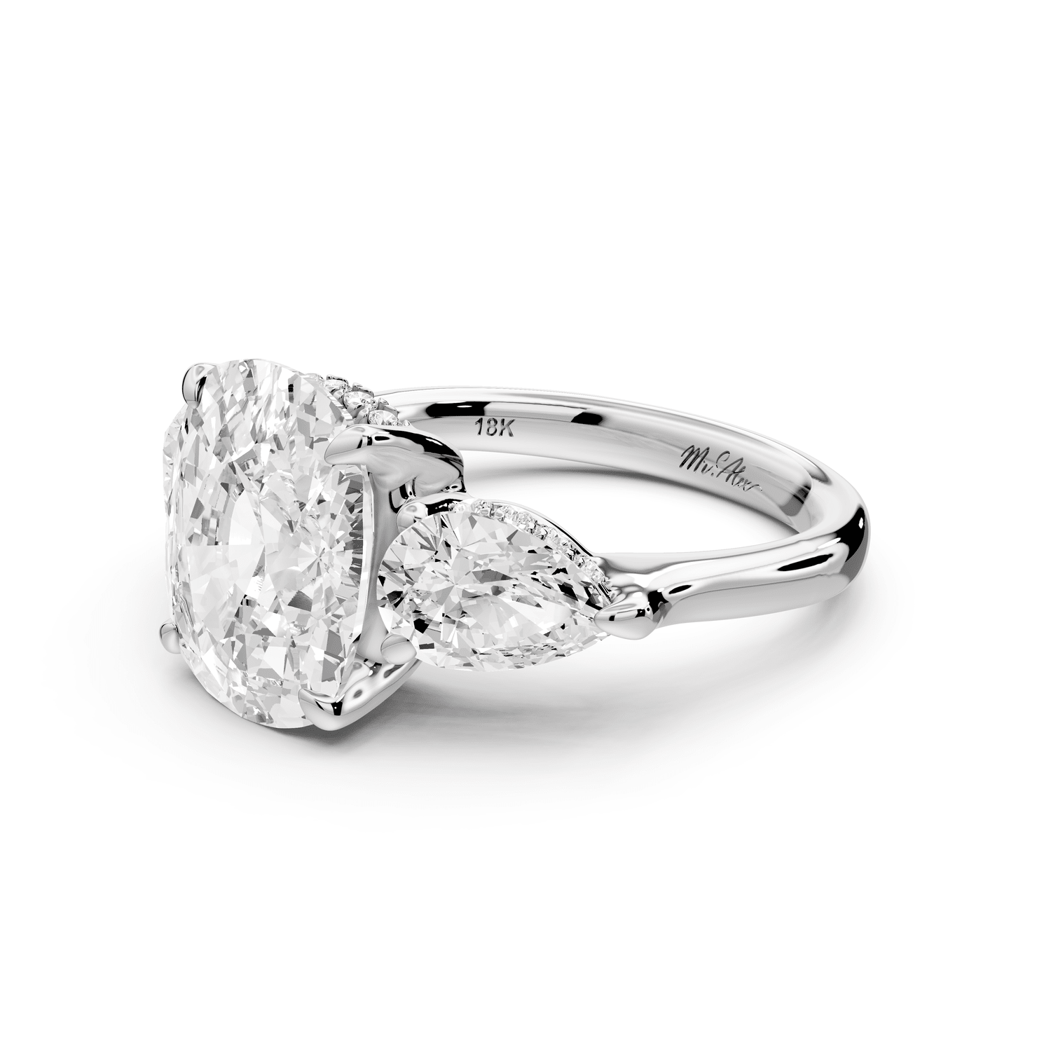 Stella - 5ct platinum Three Stone ecushion with pears Hidden Halo Engagement Ring - Mr. Alex Jewelry