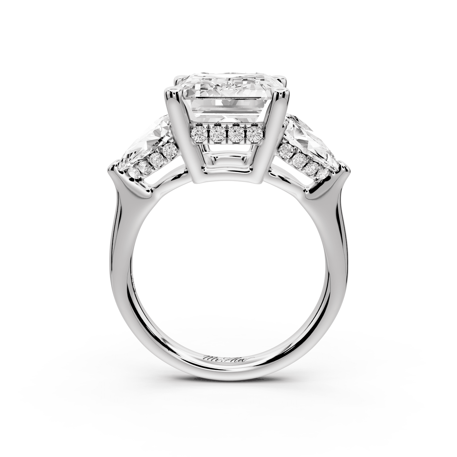 Stella - 5ct platinum Three Stone emerald with pears Hidden Halo Engagement Ring - Mr. Alex Jewelry