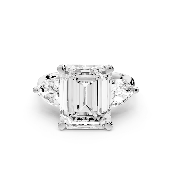Stella - 5ct platinum Three Stone emerald with pears Hidden Halo Engagement Ring - Mr. Alex Jewelry