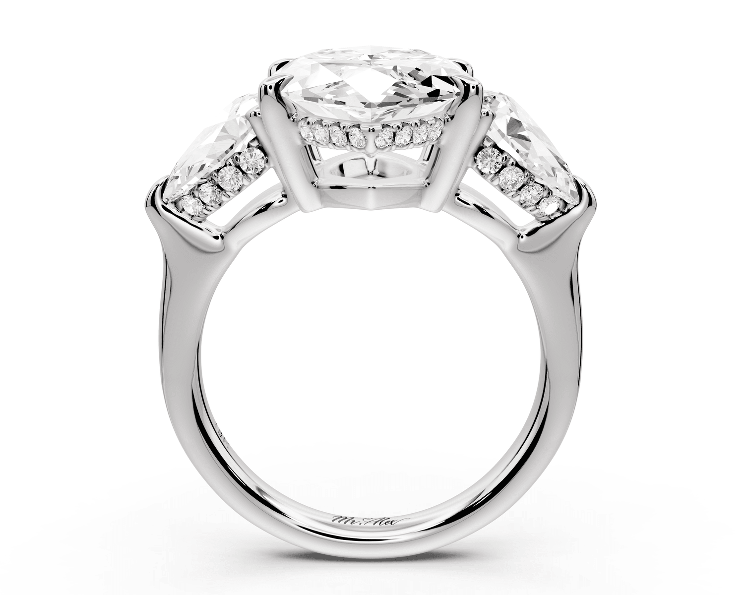 Stella - 5ct platinum Three Stone marquise with pears Hidden Halo Engagement Ring - Mr. Alex Jewelry