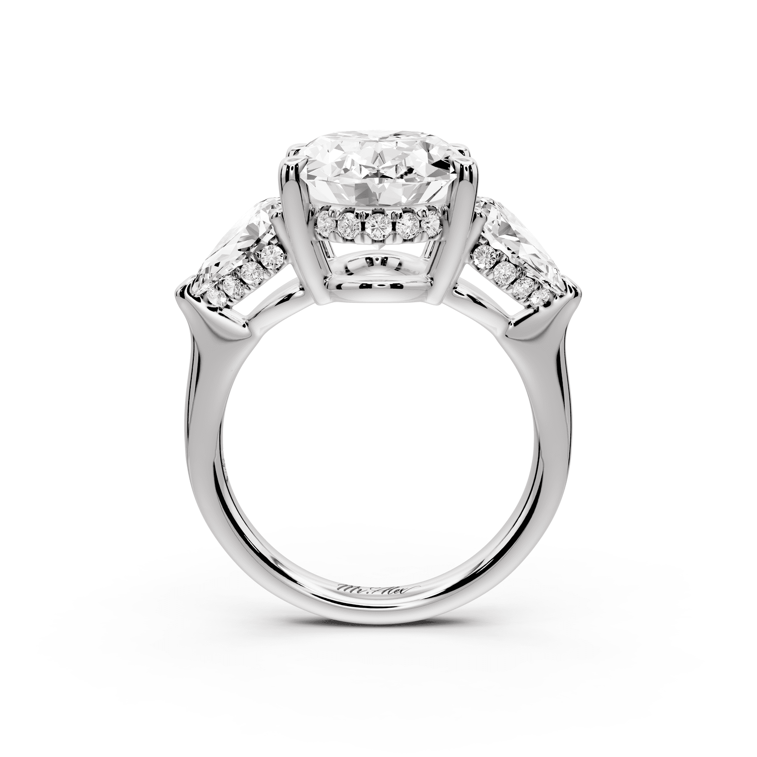 Stella - 5ct platinum Three Stone oval with pears Hidden Halo Engagement Ring - Mr. Alex Jewelry